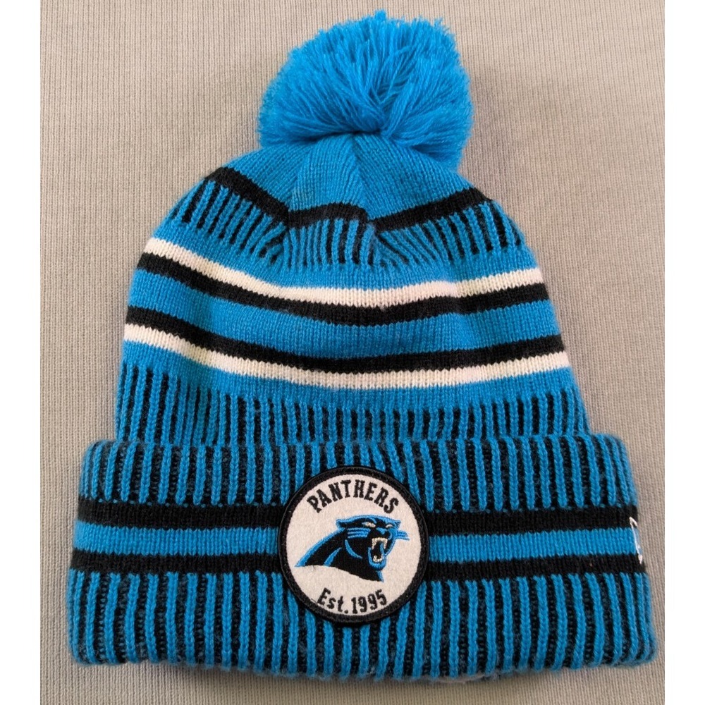 Carolina Panthers Hat Cap Blue Beanie NFL Football New Era Mens Winter Pom Pom